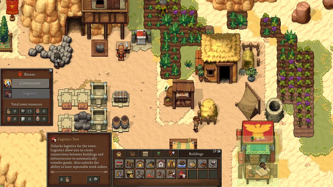 Romestead official screenshot showing a larger settlement for PC performance checks